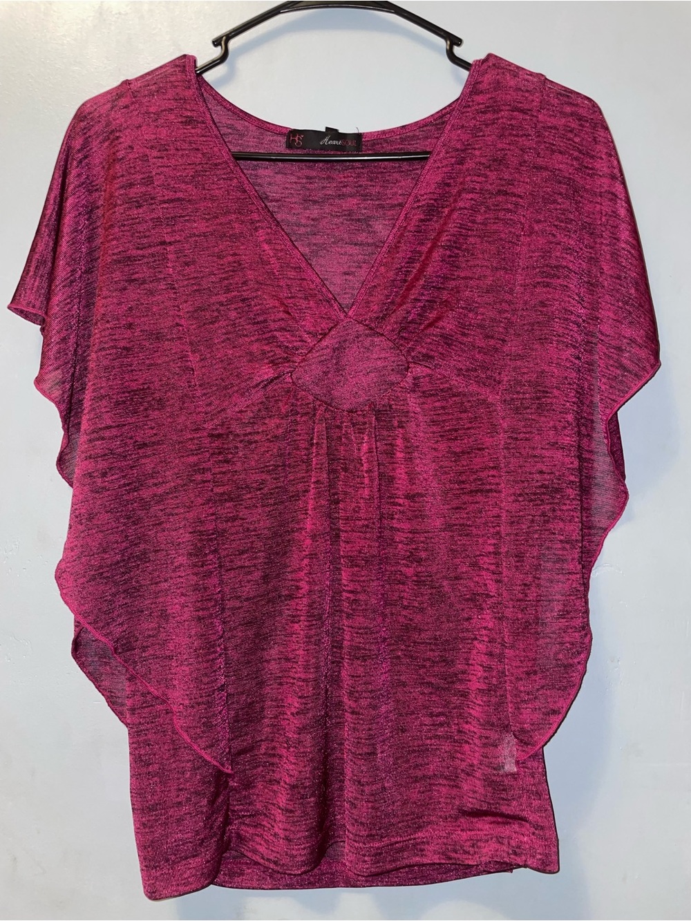 HeartSoul Magenta Marled V-Neck Flutter Sleeve Tunic. Size S - #13